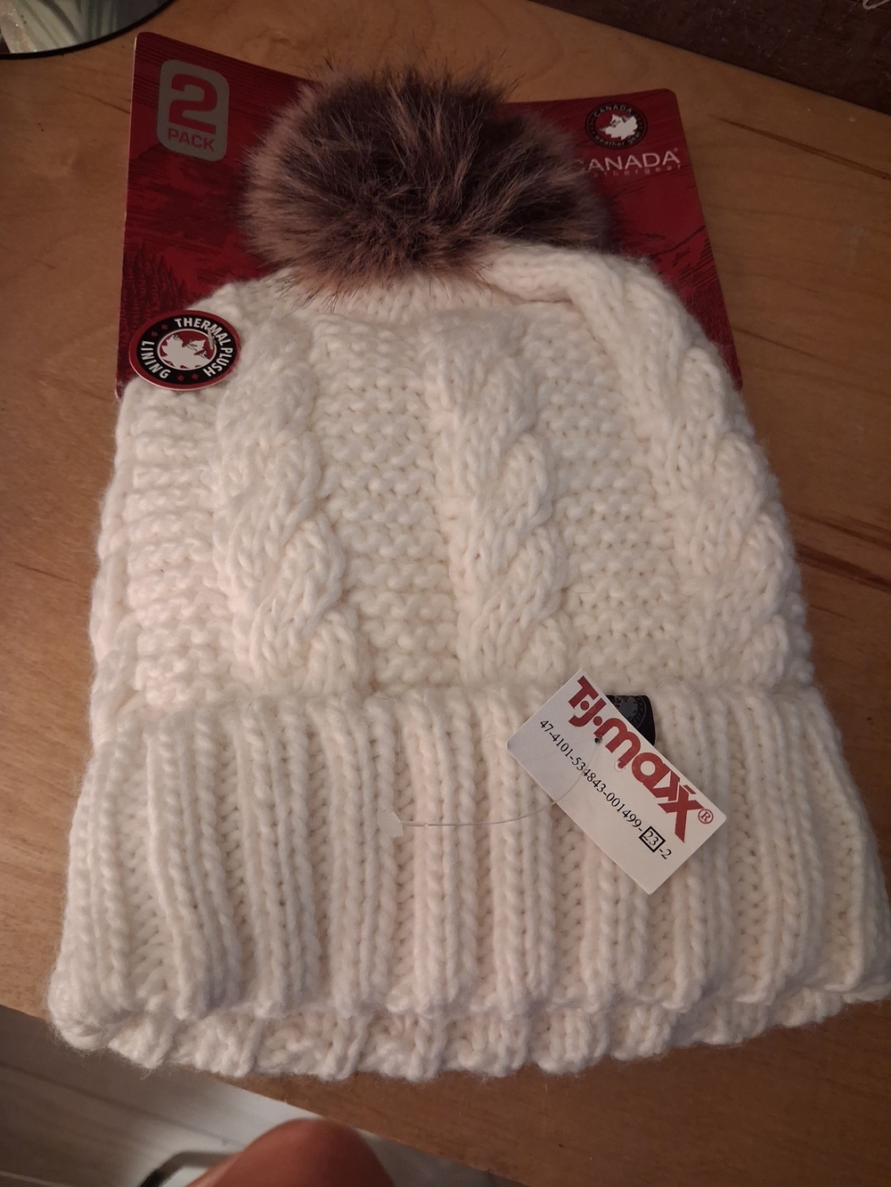 T.J.Maxx Kids Cream Cable Knit Pom Beanie